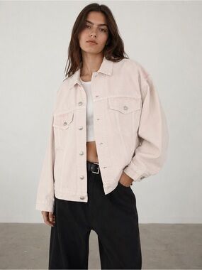 Alexander Wang White Denim Jacket Size Large Oversized Trucker Jacket